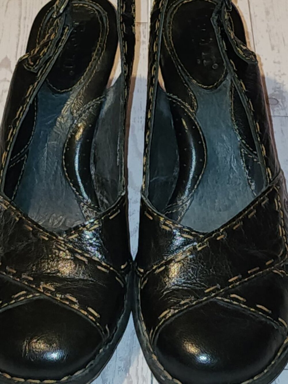 BOC Born Black Leather Slingback Heels Size 9 Block Heel Comfort Shoes - Picture 3 of 12